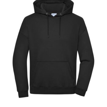 Schwarzer Oversized Hoodie mit Kapuze und Kängurutasche, Modell 8052