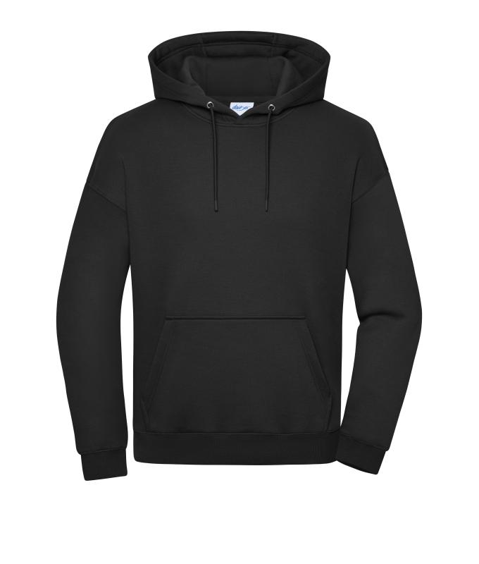 Schwarzer Oversized Hoodie mit Kapuze und Kängurutasche, Modell 8052