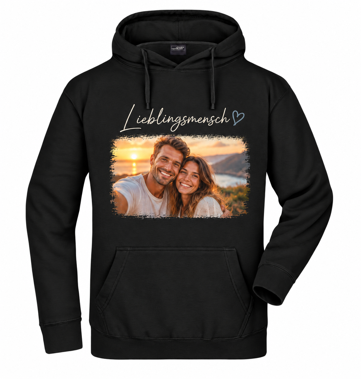 Klassischer Hoodie mit Lieblingsmensch-Motiv in Schwarz – Gestaltungsbeispiel